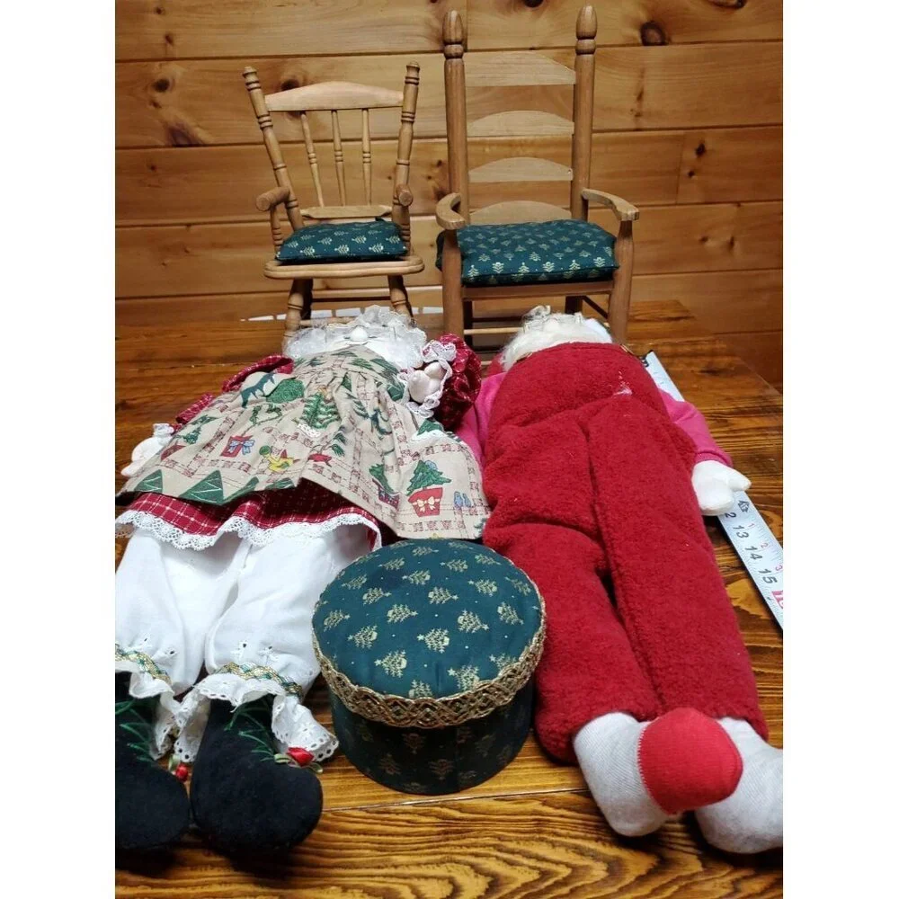 Vintage Santa Claus in chair And Mrs. Claus in rocking chair Christmas